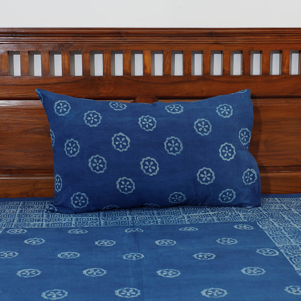 Blue - Akola Block Printing Jhiri Pure Handloom Cotton Single Bedcover (94 x 59 in)