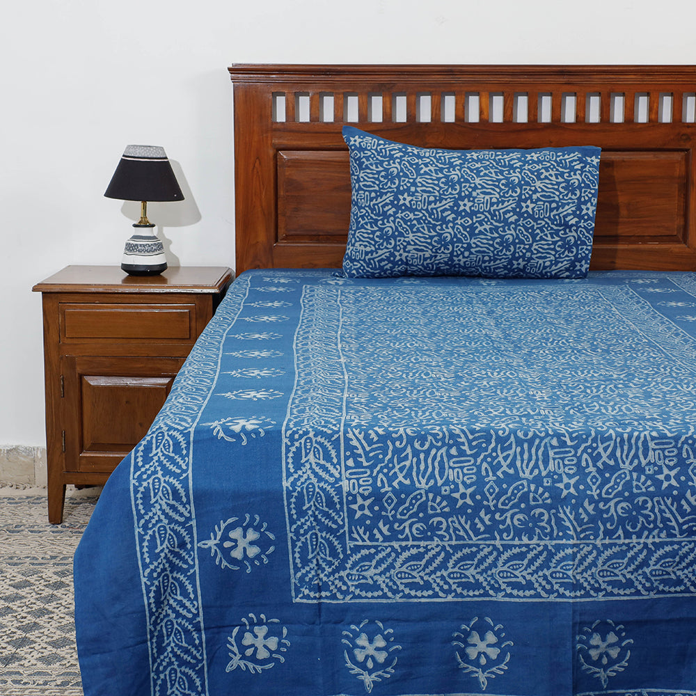 Blue - Akola Block Printing Jhiri Pure Handloom Cotton Single Bedcover (94 x 59 in)