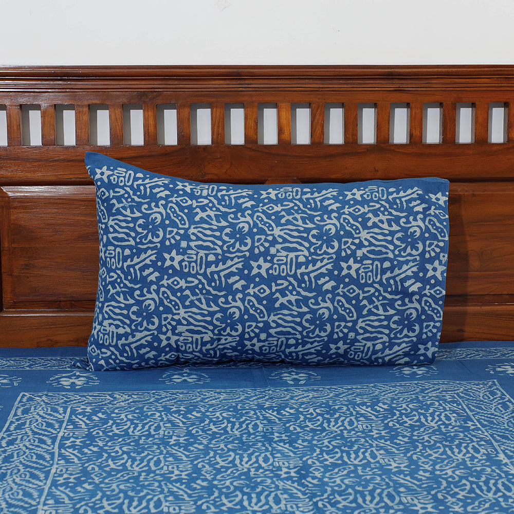 Blue - Akola Block Printing Jhiri Pure Handloom Cotton Single Bedcover (94 x 59 in)