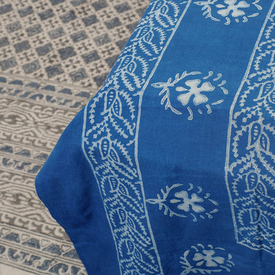 Blue - Akola Block Printing Jhiri Pure Handloom Cotton Single Bedcover (94 x 59 in)