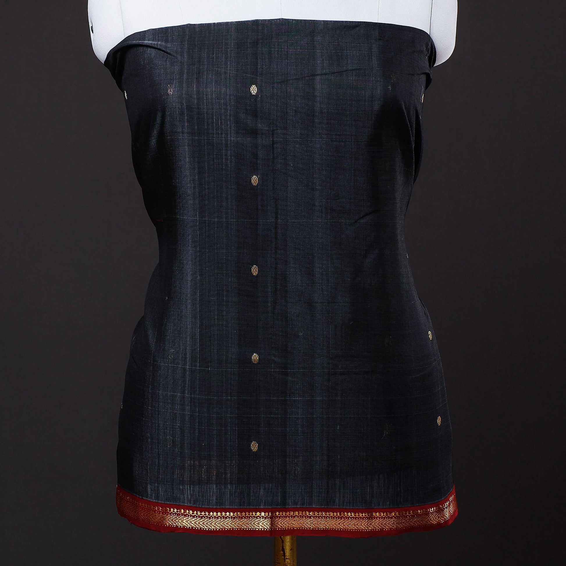 Black - 3pc Chanderi Silk Handloom Nakshi Zari Suit Material Set