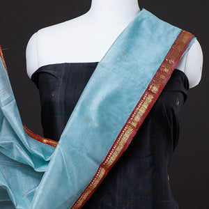 Black - 3pc Chanderi Silk Handloom Nakshi Zari Suit Material Set