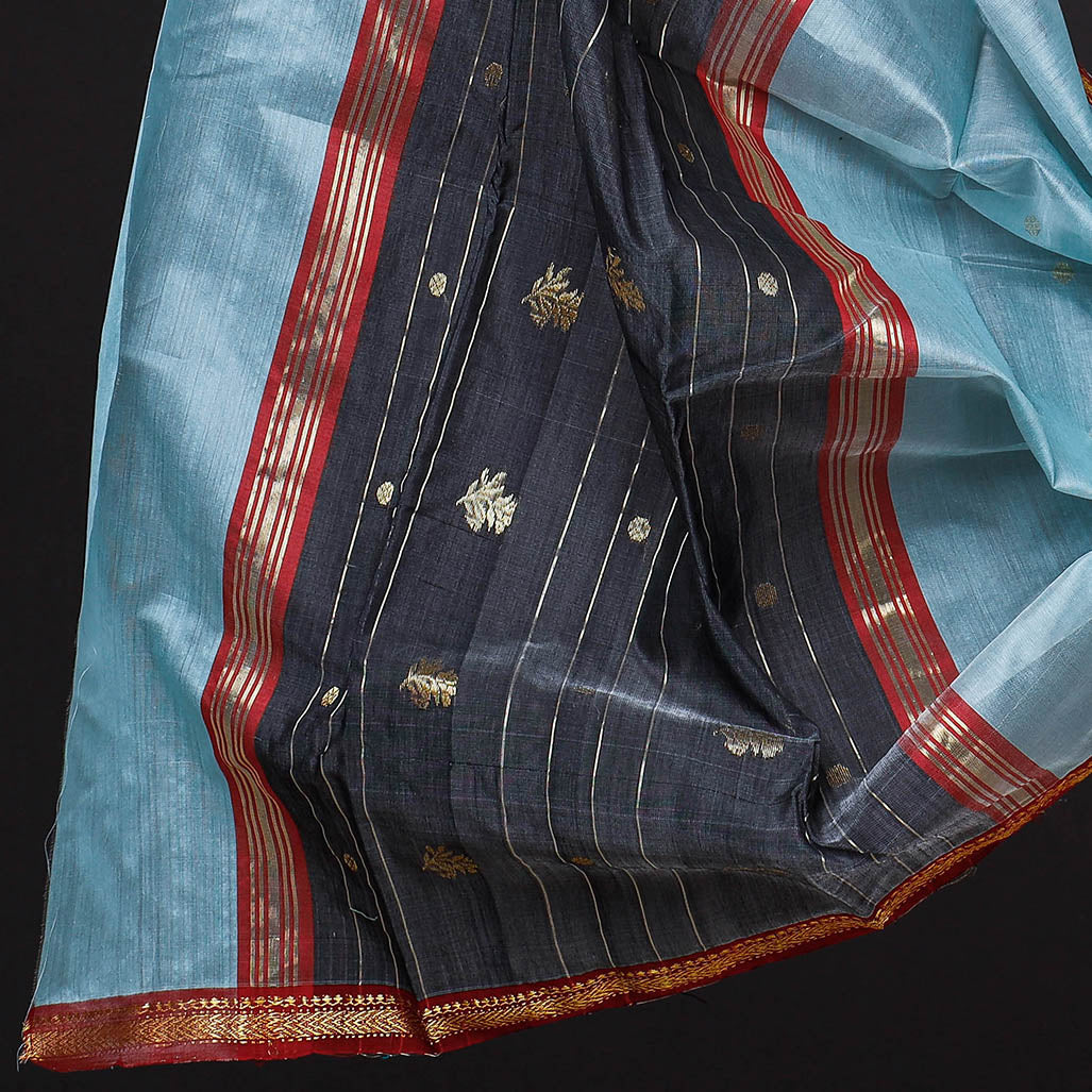 Black - 3pc Chanderi Silk Handloom Nakshi Zari Suit Material Set