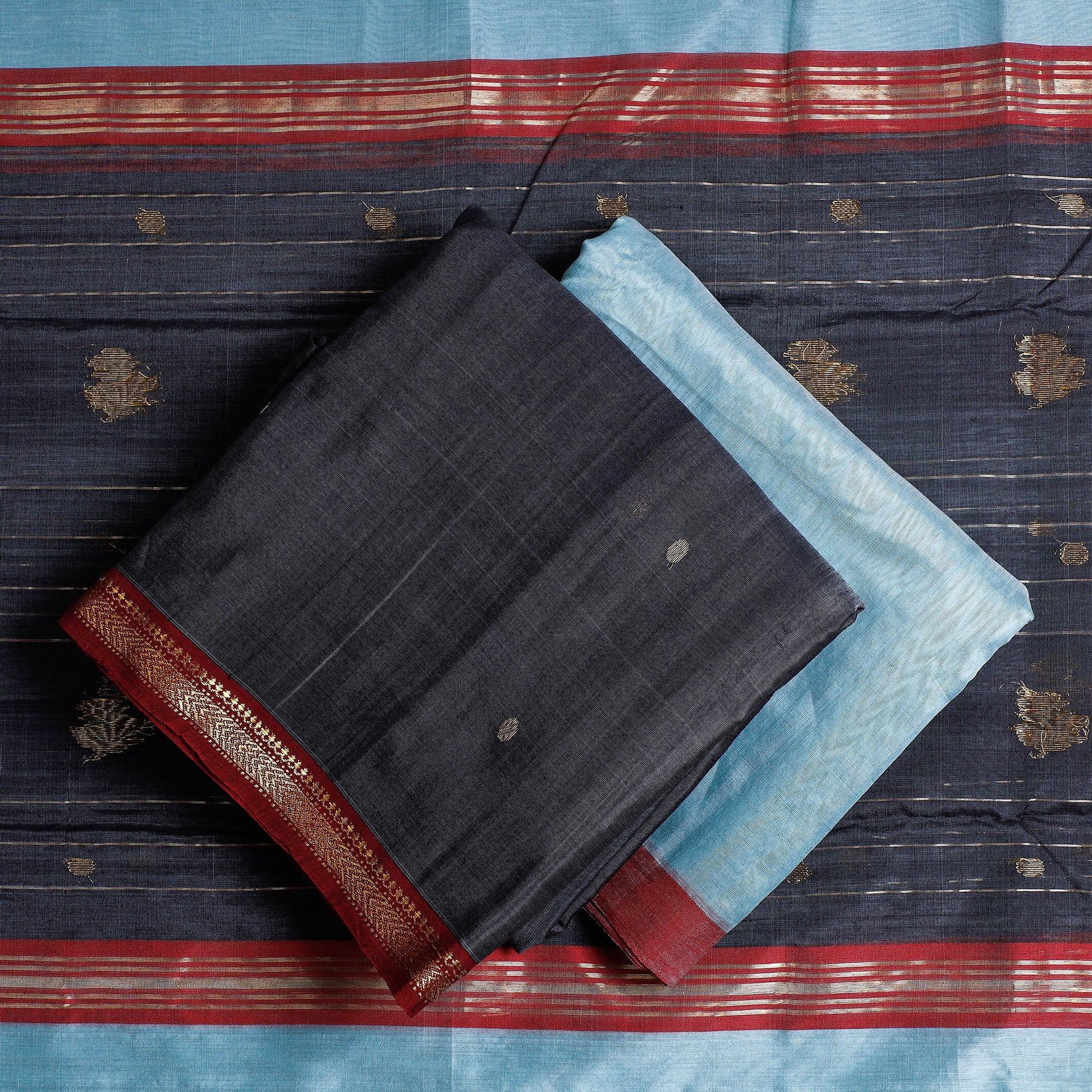 Black - 3pc Chanderi Silk Handloom Nakshi Zari Suit Material Set