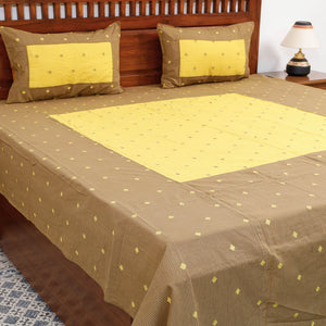 Brown - Jacquard Patchwork Cotton Double Bed Cover with Pillow Covers (106 x 83 in)