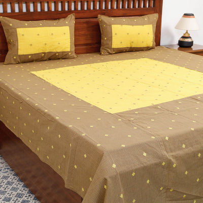 Brown - Jacquard Patchwork Cotton Double Bed Cover with Pillow Covers (106 x 83 in)