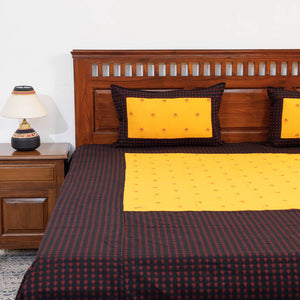 Black - Jacquard Patchwork Cotton Double Bed Cover with Pillow Covers (106 x 83 in)