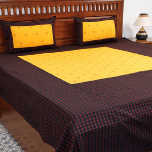 Black - Jacquard Patchwork Cotton Double Bed Cover with Pillow Covers (106 x 83 in)