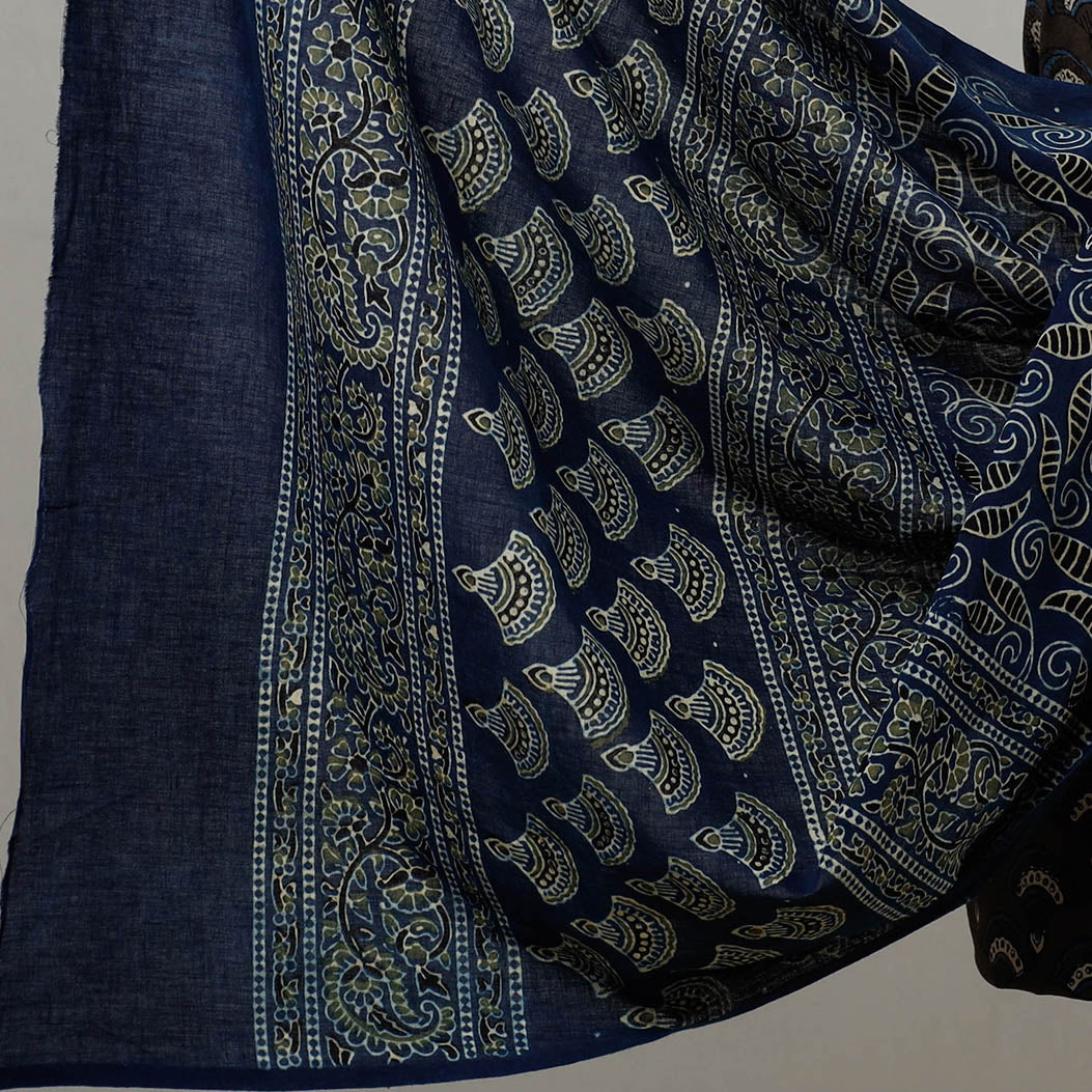 Brown - 3pc Ajrakh Block Printed Cotton Suit Material Set