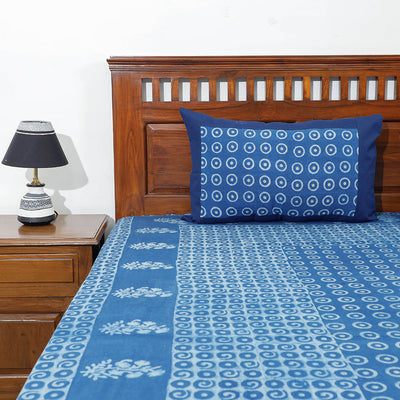 Blue - Akola Block Printing Jhiri Pure Handloom Cotton Double Bedcover (101 x 86 in)