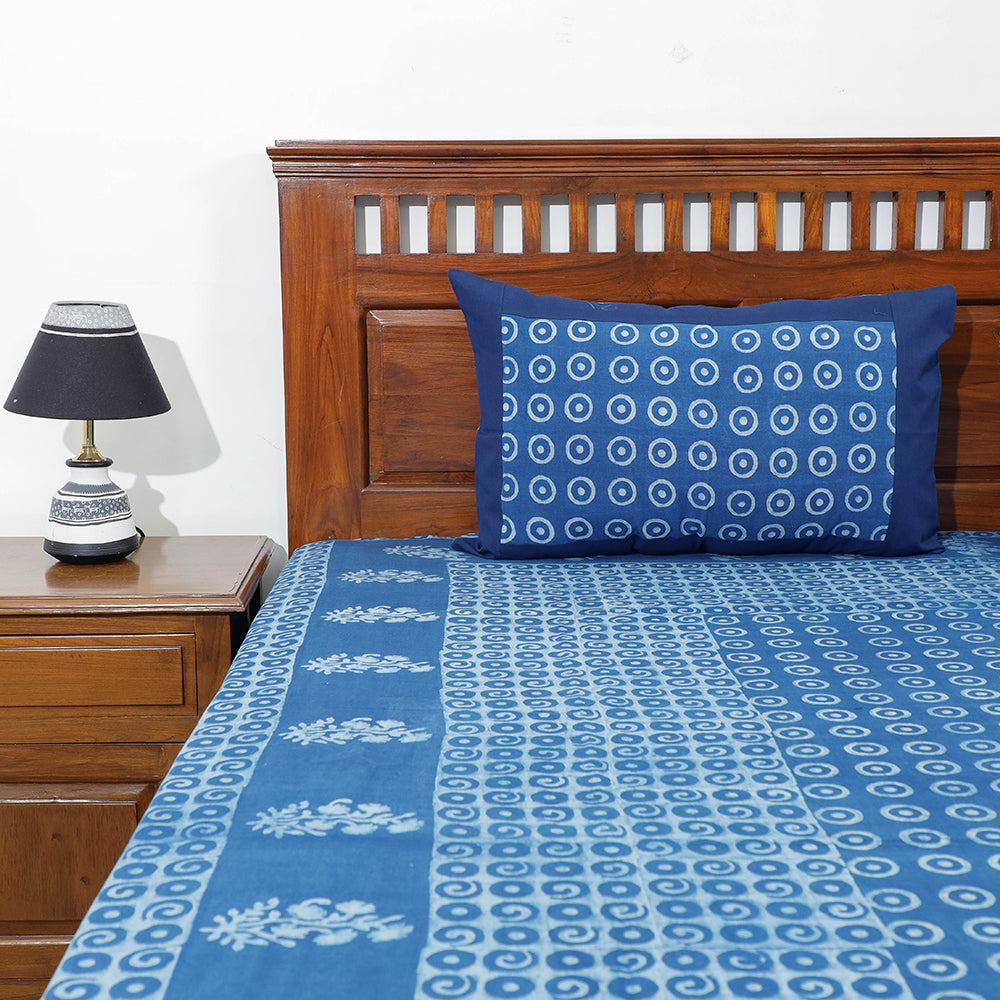 Blue - Akola Block Printing Jhiri Pure Handloom Cotton Double Bedcover (101 x 86 in)