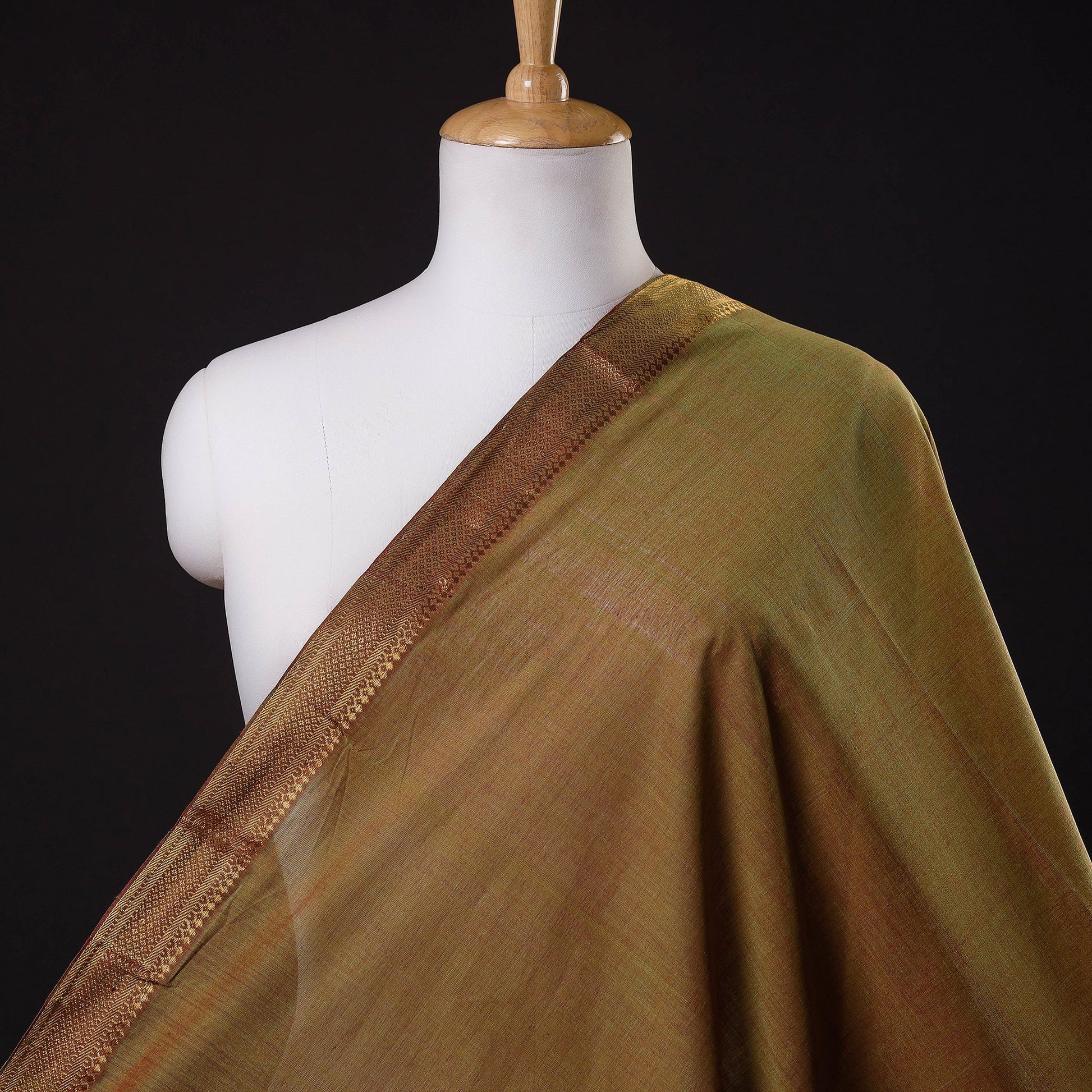 Brown - Mangalagiri Handloom Cotton Nizam Zari Border Fabric