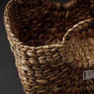 Brown - Handcrafted Organic Water Hyacinth Bamboo Handle Basket Medium (8.5 x 6 in)