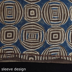 Blue - Bead Work Embroidery Ajrakh Print Cotton Kurta Material - 2.5 meters