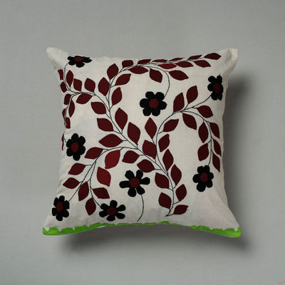 Brown - Pipli Applique Work Cotton Cushion Cover (16 x 16 in)