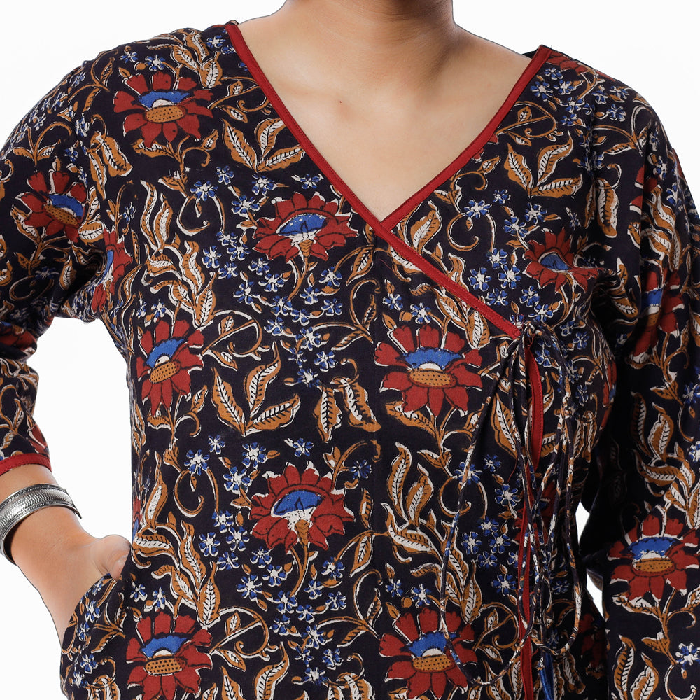 Black - Bagru Block Printed Cotton Long Kurta