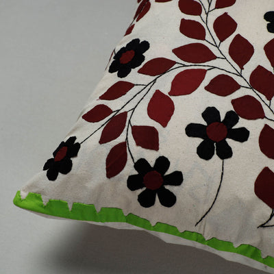 Brown - Pipli Applique Work Cotton Cushion Cover (16 x 16 in)
