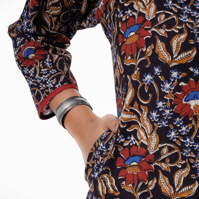 Black - Bagru Block Printed Cotton Long Kurta