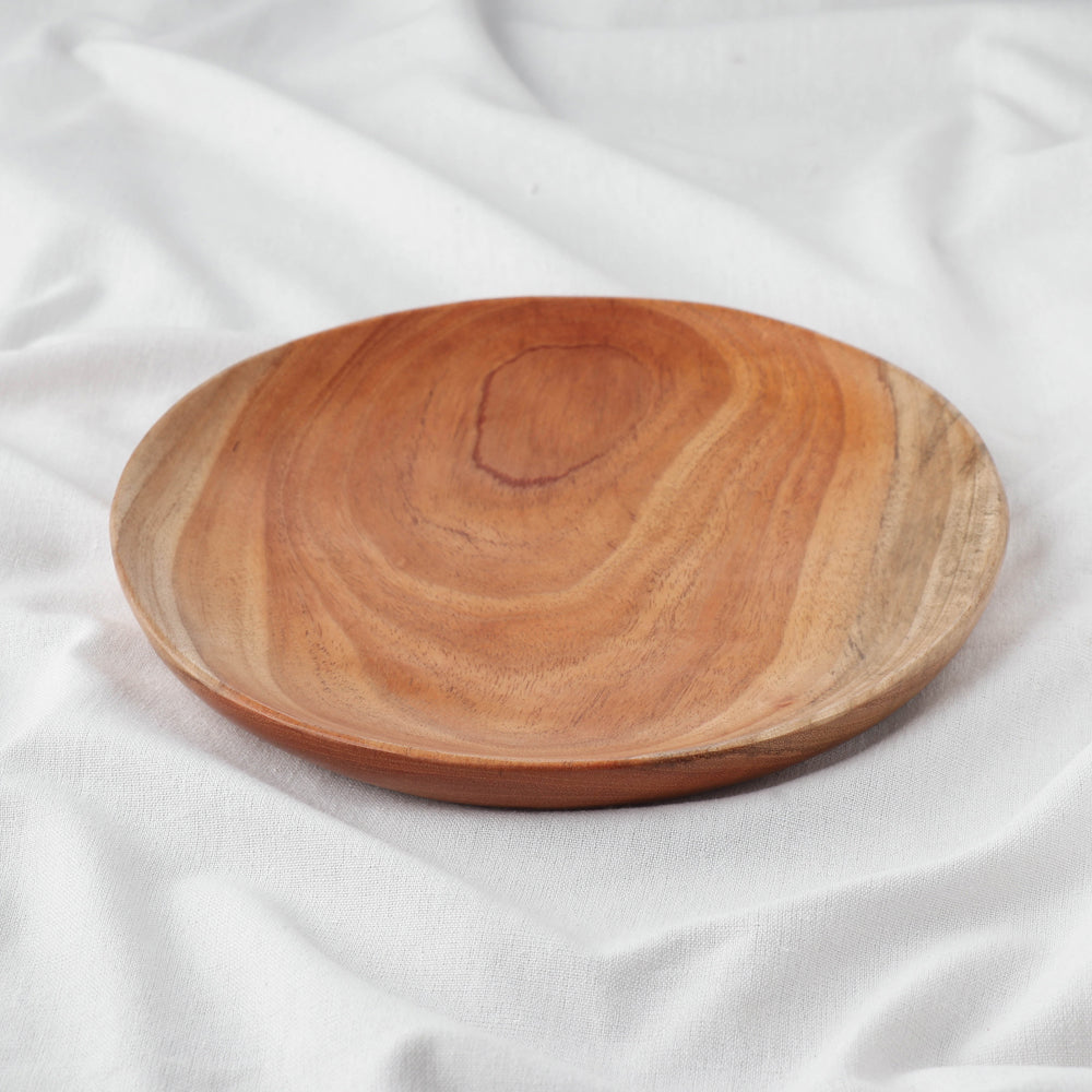 Brown - Hand Carved Natural Neem Wood Dinner Plate (8 in)