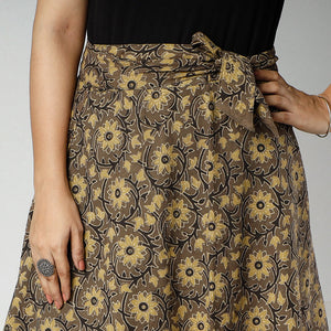 Brown - Ajrakh Block Printed Cotton Wrap Around Skirt