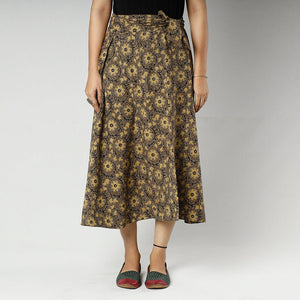 Brown - Ajrakh Block Printed Cotton Wrap Around Skirt