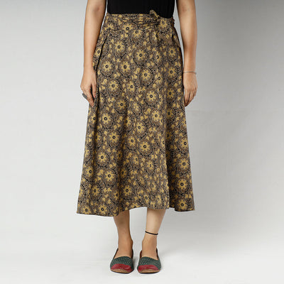 Brown - Ajrakh Block Printed Cotton Wrap Around Skirt