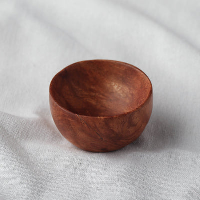Brown - Handcarved Natural Neem Wood Bowl (2 in)