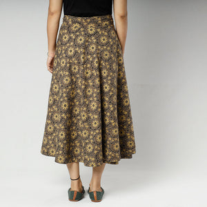 Brown - Ajrakh Block Printed Cotton Wrap Around Skirt