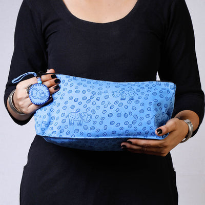 Blue - Hand Block Print Cotton Toilet Pouch