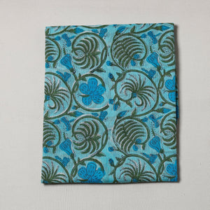 Blue -  - Sanganeri Block Printed Cotton Precut Fabric (1.6 meter)