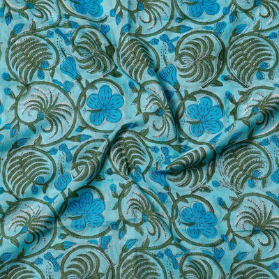 Blue -  - Sanganeri Block Printed Cotton Precut Fabric (1.6 meter)