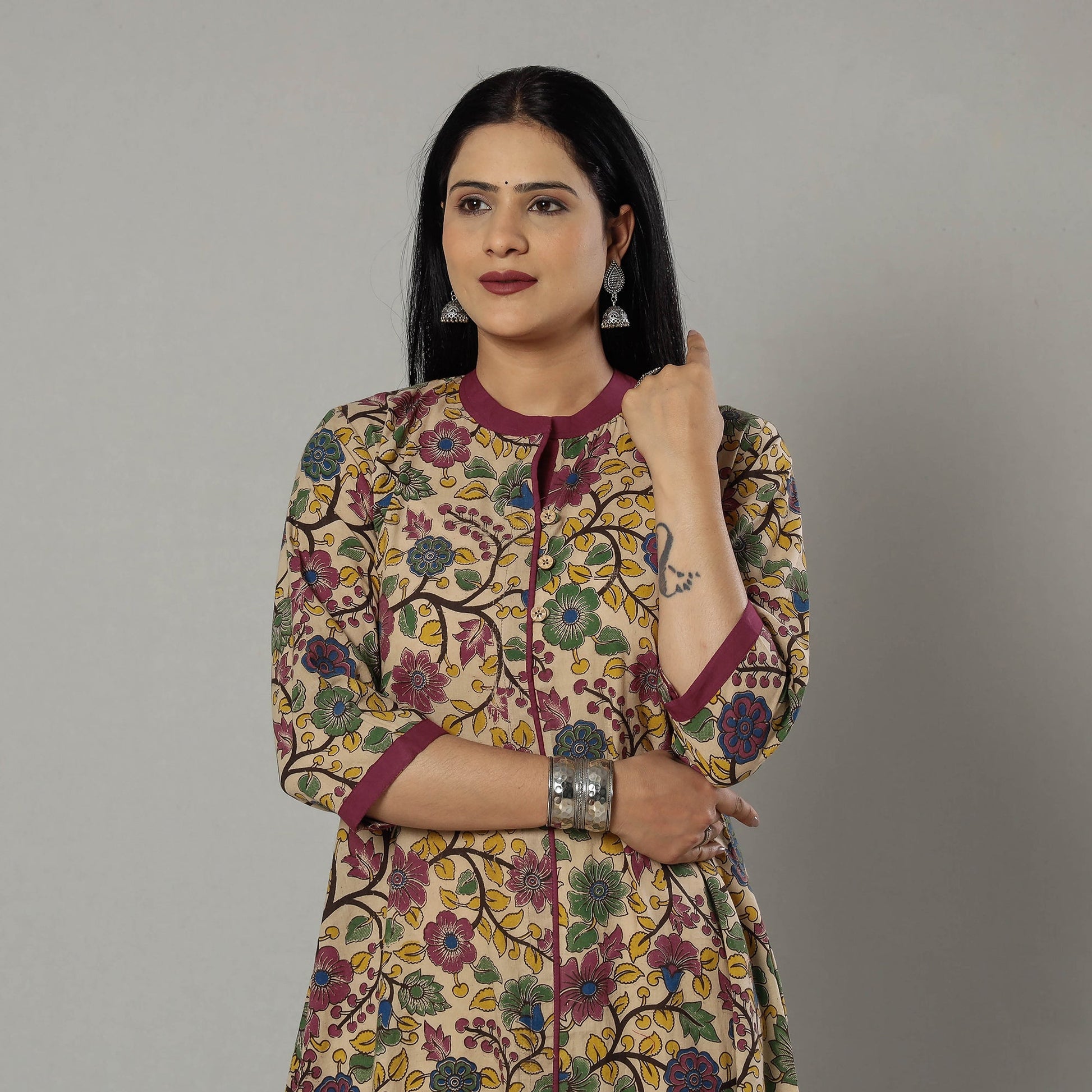 Beige - Kalamkari Printed Cotton Kurta