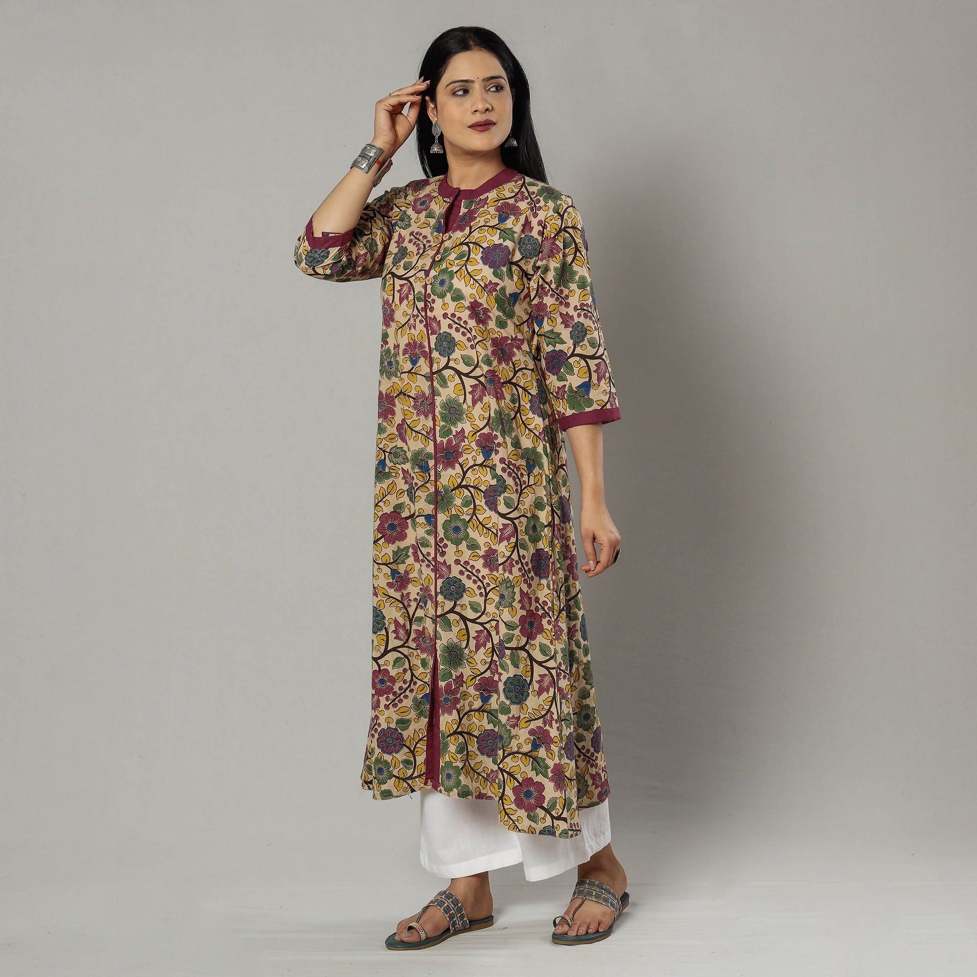 Beige - Kalamkari Printed Cotton Kurta