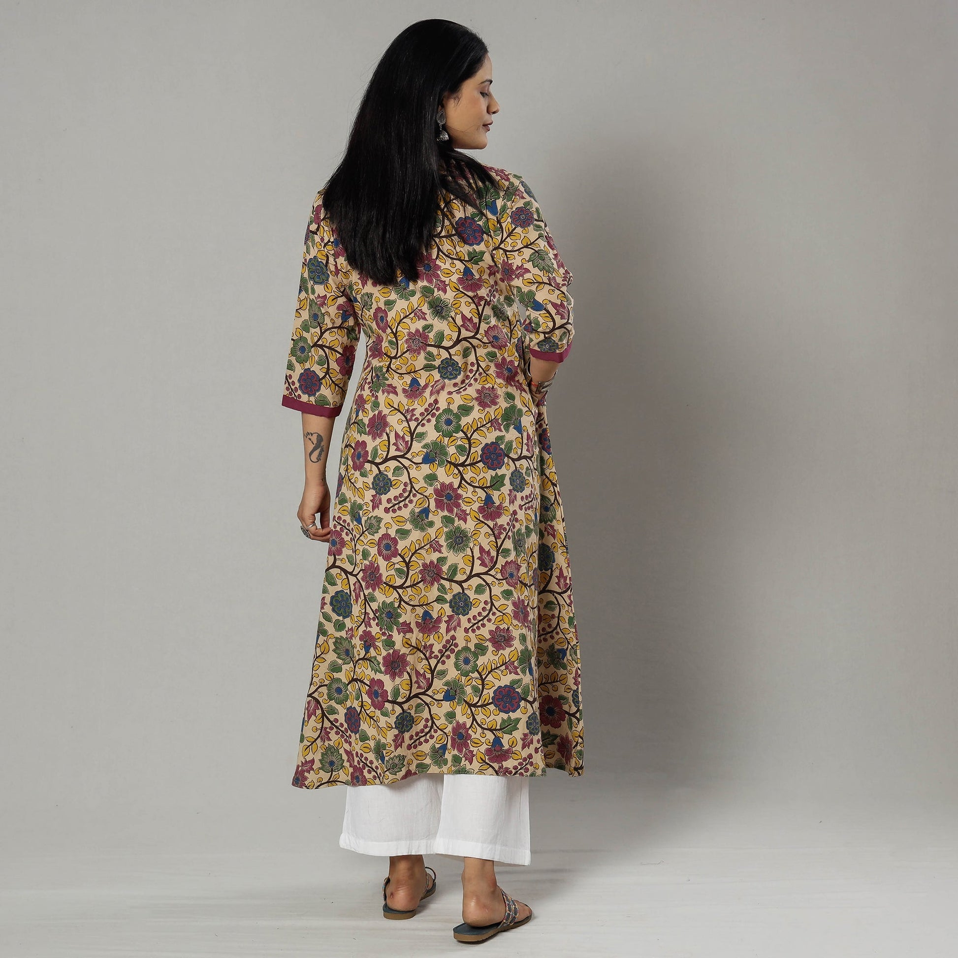 Beige - Kalamkari Printed Cotton Kurta