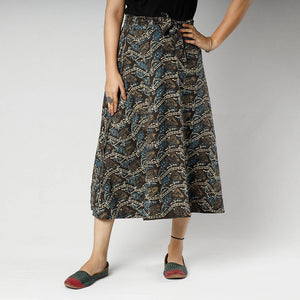 Brown - Ajrakh Block Printed Cotton Wrap Around Skirt