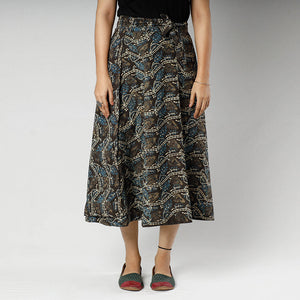 Brown - Ajrakh Block Printed Cotton Wrap Around Skirt