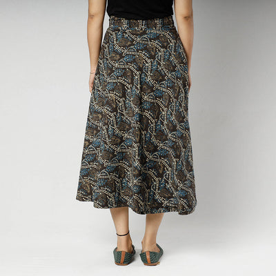 Brown - Ajrakh Block Printed Cotton Wrap Around Skirt