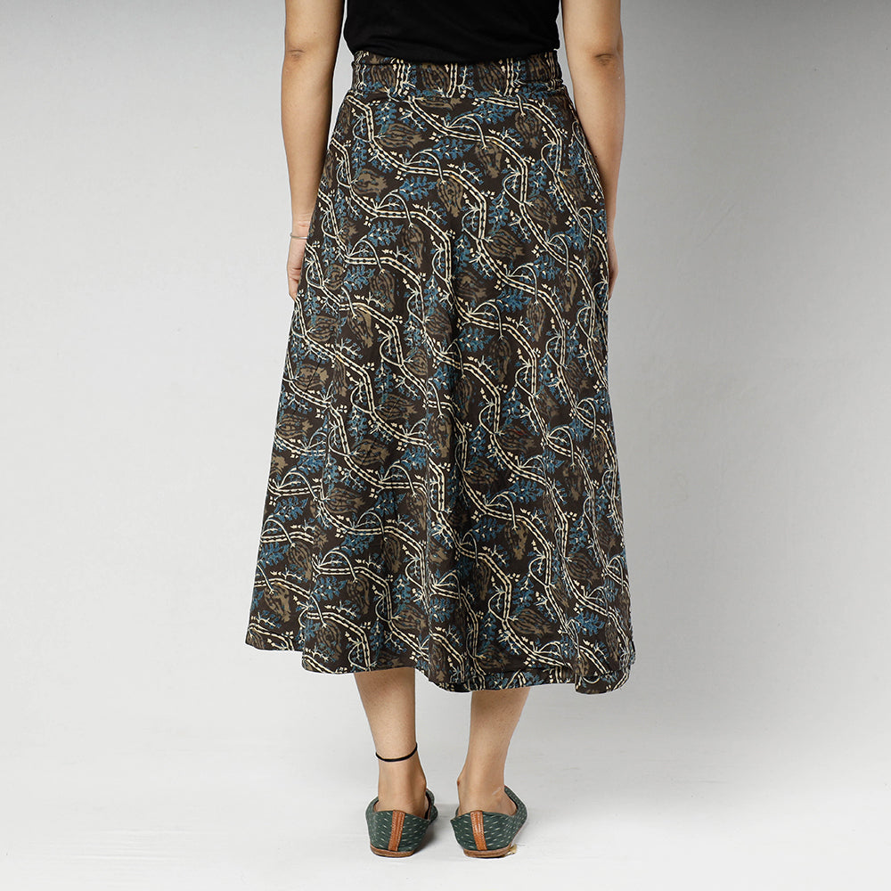 Brown - Ajrakh Block Printed Cotton Wrap Around Skirt
