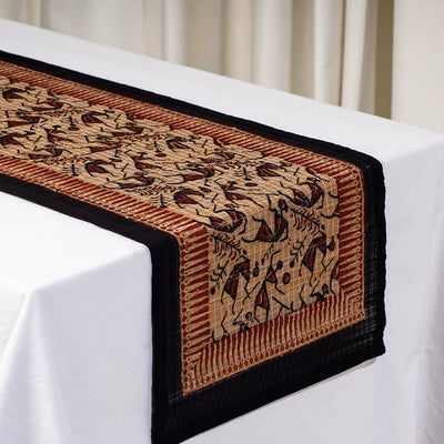 Black - Beige - Special Natural Bamboo Bagh Block Printing Table Runner