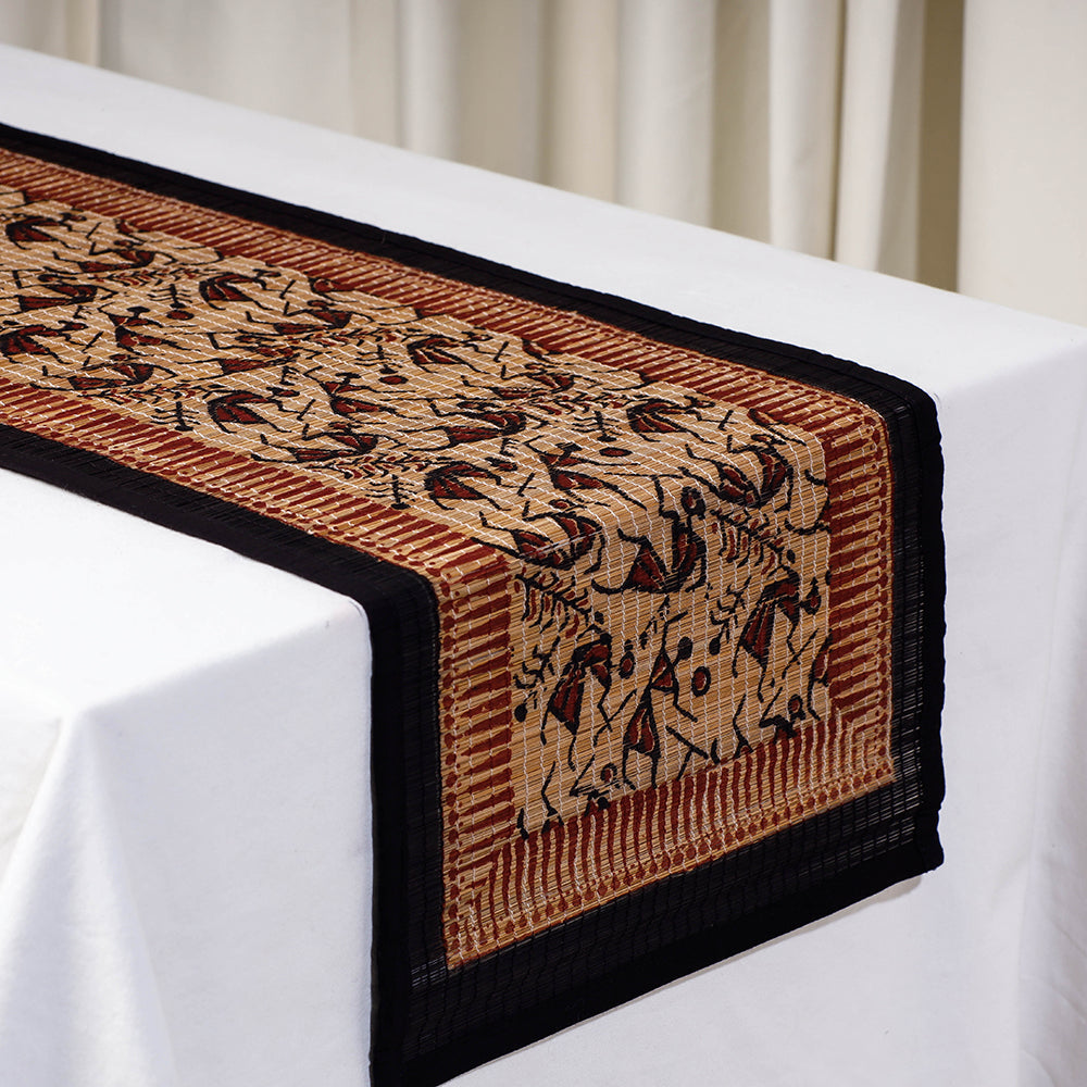 Black - Beige - Special Natural Bamboo Bagh Block Printing Table Runner