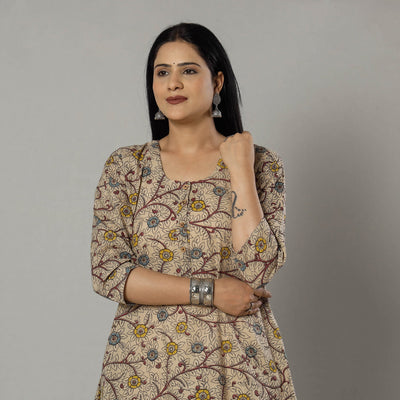 Beige - Kalamkari Printed Cotton Kurta