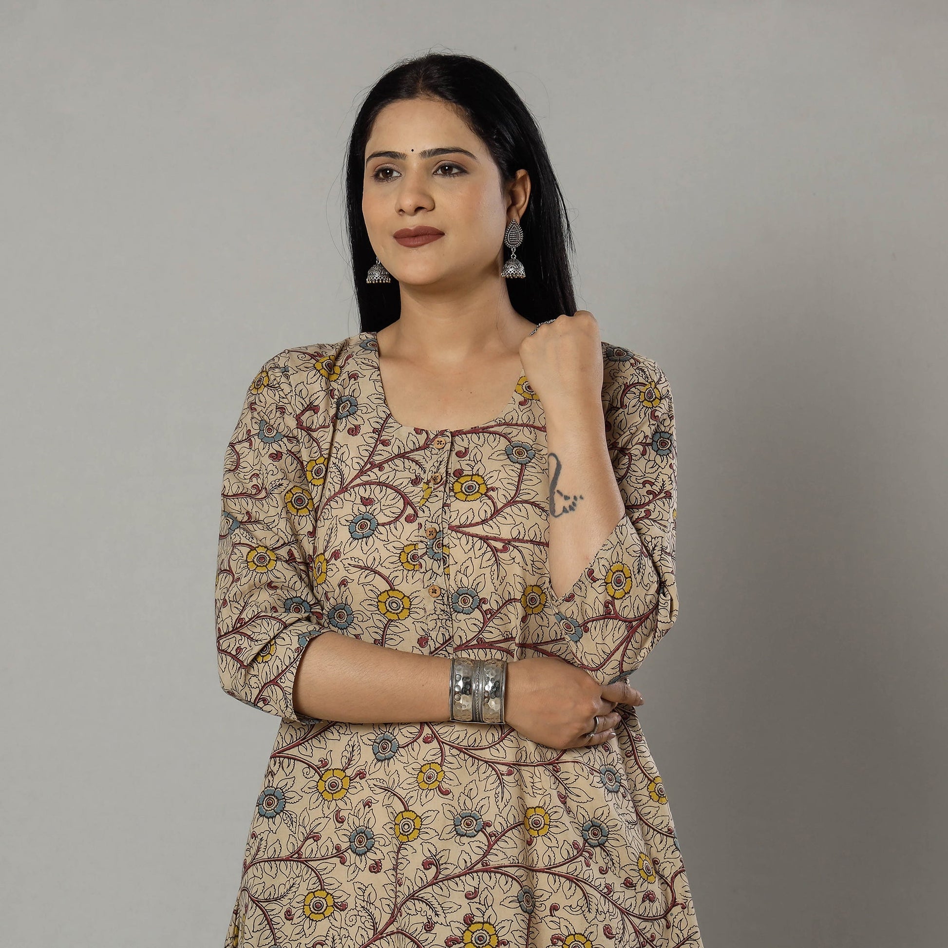 Beige - Kalamkari Printed Cotton Kurta