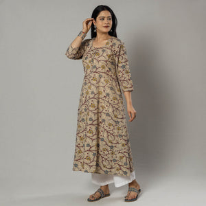 Beige - Kalamkari Printed Cotton Kurta