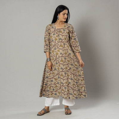 Beige - Kalamkari Printed Cotton Kurta
