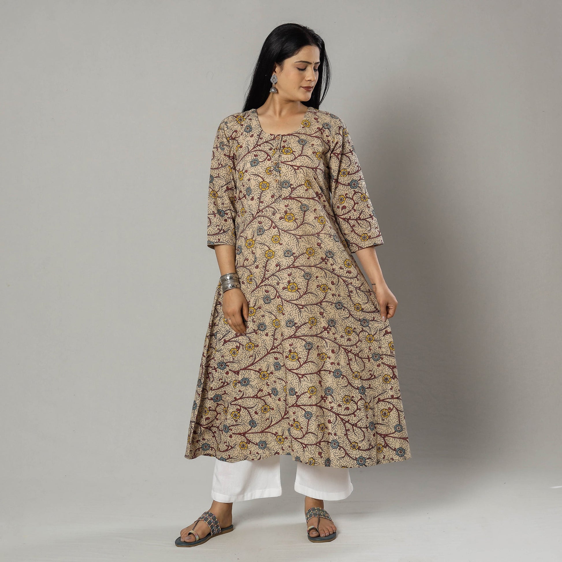 Beige - Kalamkari Printed Cotton Kurta