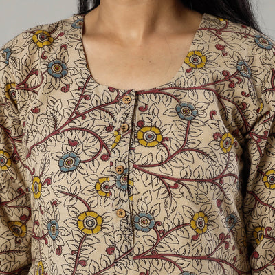 Beige - Kalamkari Printed Cotton Kurta