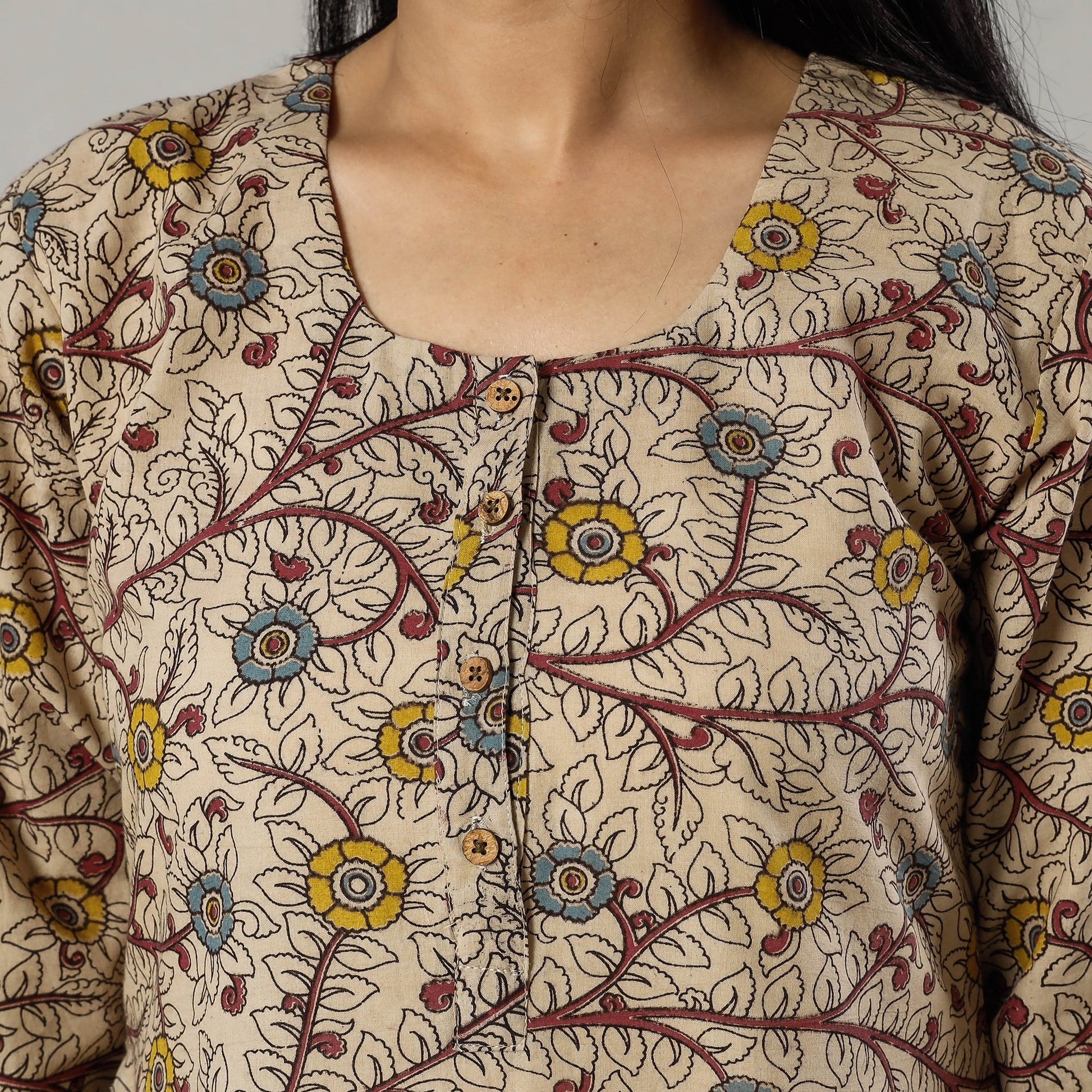 Beige - Kalamkari Printed Cotton Kurta