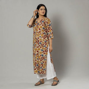 Beige -  Kalamkari Printed Cotton Kurta