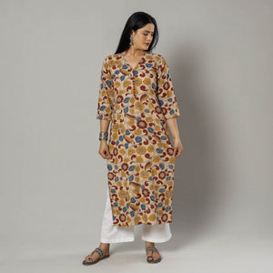 Beige -  Kalamkari Printed Cotton Kurta