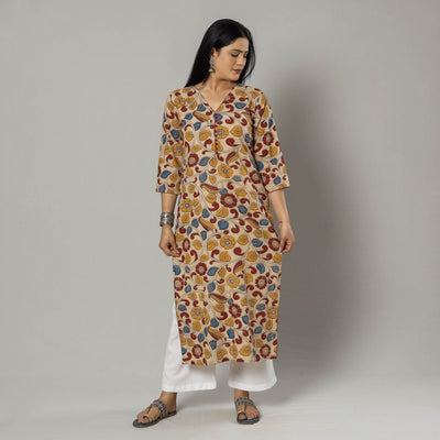 Beige -  Kalamkari Printed Cotton Kurta